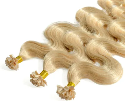 Produktbild von hair2heart Premium Extensions Echthaar Bondings Gewellt - 25 Strähnen 1g 60cm 9/31 lichtblond gold-asch