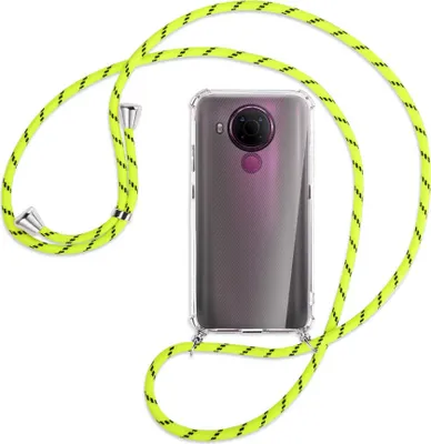 Produktbild von Handykette Backcover-Schutzhülle mit Band (Metall silberfarben) für Nokia 5.4 - neongelb