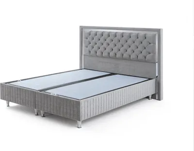 Produktbild von Graues Polsterbett Schlafzimmer Bettgestell Rechteckiges Doppelbett Neu