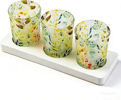 Produktbild von Set aus 3 Teelichthaltern, aus Glas, mit Tablett, geeignet für Hochzeiten, Feiern und Wohnraumdekoration