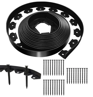 Produktbild von Flexible Kunststoff Rasenkante 10 m - Schwarze Gartenkante mit Befestigungsstiften