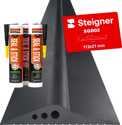 Produktbild von STEIGNER Garagentor Bodenabdichtung 6,5m aus EPDM 20mm x 112mm SGD02 - Garagentor-Schwellendichtungsset mit 3x Montagekleber, Türdichtung für alle Torarten - Zugluftstopper, Kälteschutz