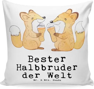 Produktbild von Mr. & Mrs. Panda Kissen 40x40 Fuchs Bester Halbbruder der Welt - Weiß - Geschenk, Sofakissen, Brudi, Sofa, Polster, Couchkissen, Kleinigkeit, Geschenkidee, kuschelkissen