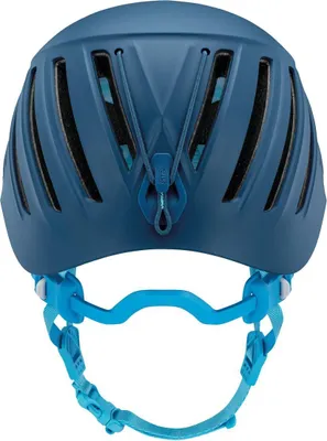Blauer Petzl Borea Helm mit Belüftungsschlitzen und verstellbarem Kinnriemen