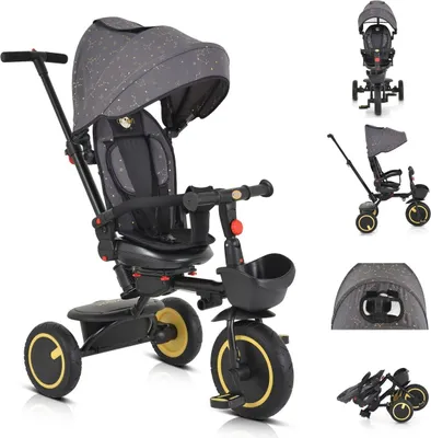 Produktbild von Byox Dreirad Tricycle Orion faltbar, PolyurethanReifen, drehbarer Sitz, Schiebestange gelb