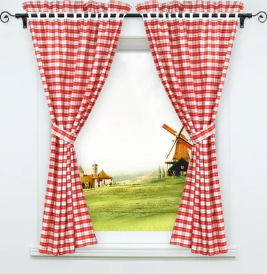 Produktbild von Joyswahl Karierte Gardinen Vorhang mit Karo-Muster Modern Landhausstil Blickdichte Vorhänge mit 2 Gurten Rot BxH 80x120cm 2 Stück