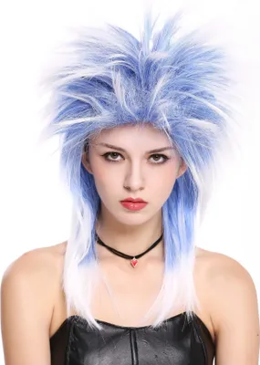 Produktbild von WIG ME UP Perücke Vokuhila Blau Weiß Mix Toupiert 80er Punk 90891-ZAC3TZA60