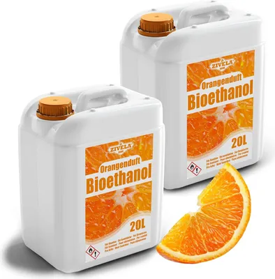 Obrázek produktu pro Bioetanol 96,6 % 40L | Bioalkohol s vůní pomeranče 96,6 % 2x20L | Bioetanol pro krby, stolní krby, krbová kamna na bioetanol | Bioetanol s vůní pomeranče | Čisté spalování, bez kouře, živý a stabilní plamen