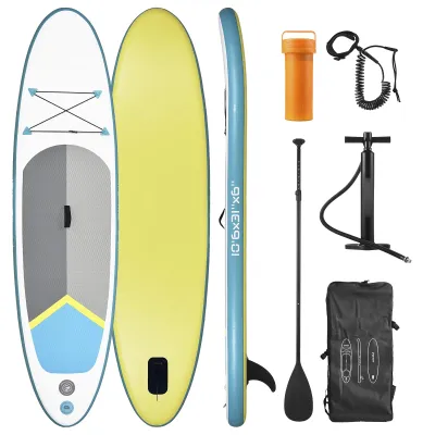 Produktbild von Aufblasbares SUP-Board - Surfbrett für Erwachsene - 15,24 cm Dick - Verstellbares Paddel - Pumpe - Blau
