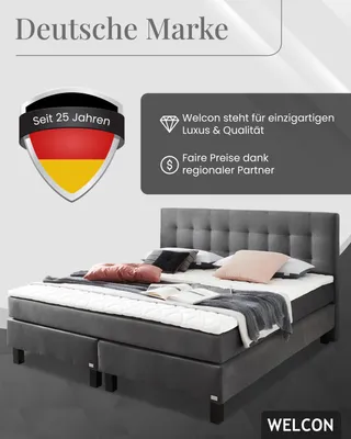Produktbild von ROCKSTAR® Limited Edition II dunkelgrau von Welcon - Boxspringbett 180x200 cm Härtegrad H2 (medium)