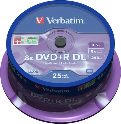 Produktbild von Verbatim DVD+R Double Layer 8x Matt Silver 25pk Spindle, Spindel