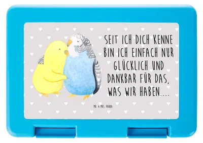 Produktbild von Mr. & Mrs. Panda Lunchbox Wellensittich Liebe - Grau Pastell - Geschenk, Umarmung, Snackbox, Verknallt, Brotzeitdose, Bento Box, Picknickbox, Bentobox, Vertrauen