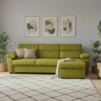 Immagine prodotto di Priverno - Divano Letto con Penisola, 285x160 cm Verde, Sfoderabile  Italy