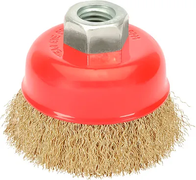 Image de WOLFPACK LINEA PROFESIONAL - Brosse boisseau avec fil métallique De Acier revêtu de laiton Filetage M14, Ø 100 mm. Fil de Ø 0,30 mm.