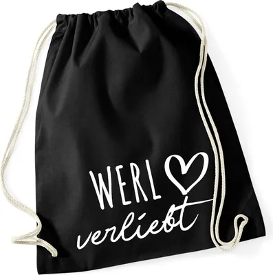 Produktbild von Huuraa Turnbeutel Werl verliebt 12 Liter Black Baumwolle Rucksack Geschenkidee