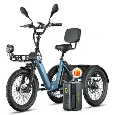 Produktbild von 2026 25AH Dreirad E-Bike Klappräder 20 Zoll, Elektro Dreirad 25km/h, E Bike Lasten Drehmomentsensor, Belastung 180KG,MIT Mini-Elektroluftpumpe Blau
