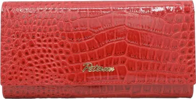 Image de Peterson | Porte-monnaie, en cuir verni, avec motif de crocodile prédateur, rouge, 18.5x11 cm