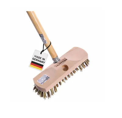 Produktbild von Harter Schrubber 22cm Breit mit UnionMix Borsten Borstenrand/Bart und Holzstiel 120cm Länge Bodenschrubber Haushaltsschrubber Schrubberbürste