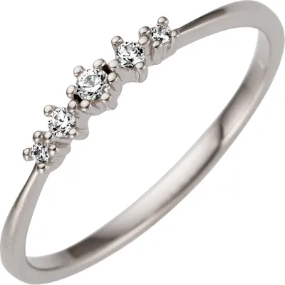 Produktbild von Gr. 56 Damen Ring schmal 585 Gold Weißgold 5 Diamanten Brillanten 0,08ct.