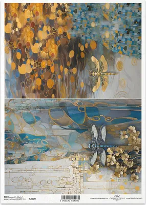 Immagine prodotto di ITD Carta di riso Decoupage Artigianale Tecnica dei tovaglioli di carta-R2409 Motivi decorativi, Libellule - Ispirato a Klimt