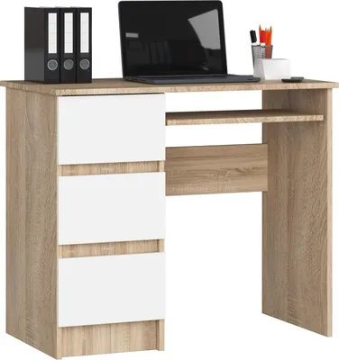 Produktbild von PC-Schreibtisch AKORD A6 links Sonoma-Eiche Front Weiß Ablagen B90 x H77 x T50cm