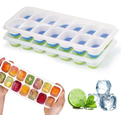 Produktbild von 2 Silikon-Eiswürfelformen mit Deckel, BPA-frei, quadratisch, leicht zu entnehmen
