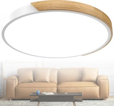 Image de UISEBRT Plafonnier LED blanc froid 96W en bois avec enveloppe extérieure blanche, luminaire salle de bain luminaire couloir luminaire cuisine plafonnier salon pour la maison