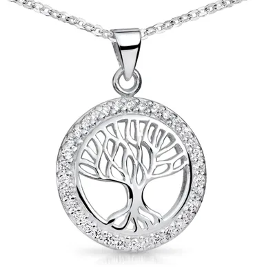 Produktbild von MATERIA Lebensbaum Anhänger Kette rund mit Zirkonia - 925 Silber Schmuck Kettenanhänger keltisch für Damen KA-363