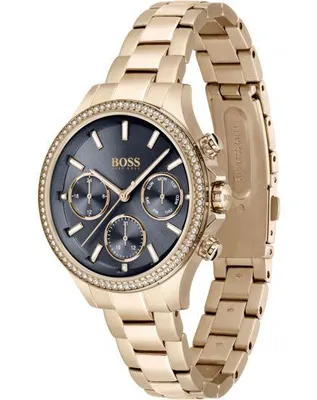 Produktbild von Hugo Boss Damen Armbanduhr Hera 1502566 Quarz Chronograph Edelstahl blau Roségold