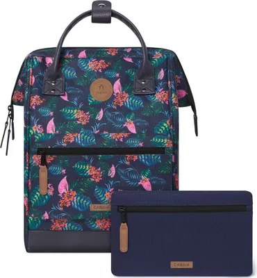 A backpack and a pouch are displayed against a white background.