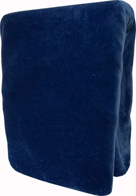 A folded dark blue blanket or bedsheet.