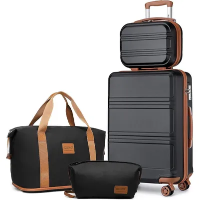 Produktbild von Reisekoffer Set 4-teilig mit Handgepäck 55cm und Kosmetikkoffer Schwarz/Braun