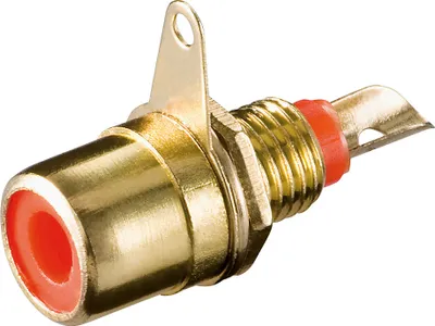 Produktbild von Cinch-Einbaubuchse, Metallausführung, vergoldet, Lötmontage - Farbe: rot