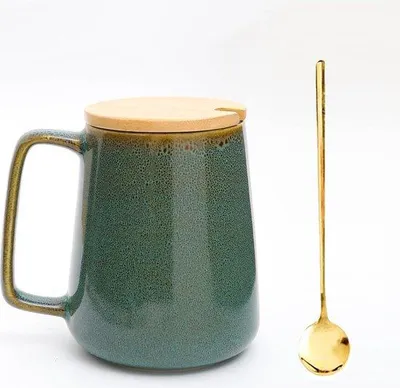 Immagine prodotto di Tazza da caffè grande in Vetroceramica da 610 ml - Lavabile in lavastoviglie e utilizzabile nel microonde - Verde con coperchio