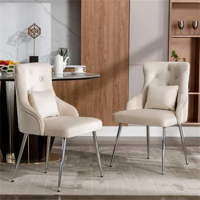 Produktbild von Stuhl 2er Set Esszimmerstuhl mit Knopfmuster, Gepolsterter Sessel, Stühle mit Metallbeinen, Moderner Loungesessel