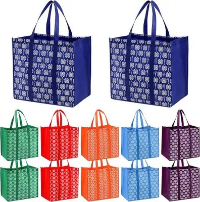 Image de Sacs de courses réutilisables, grands, multicolores, lot de 12