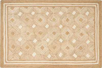 Produktbild von BELIANI Teppich Beige Jute Rechteckig 200 x 300 cm Geometrisches Muster Handgemacht Boho Modern Kurzhaar Fußbodenheizung Geeignet Wohnzimmer Ausstattung