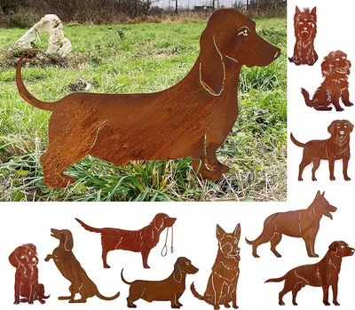 Produktbild von Gartenfigur Hund Dackel stehend 50x33cm Gartenstecker Edelrost Gartendeko Wetterfest Rost Metall Rostfigur Hunde Figur Tier