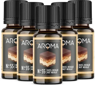 Produktbild von myAROMA Flavour Drops – Nuss-Nougat, 5x10ml, Zuckerfreie und Kalorienfreie Aromatropfen, Vegan & ohne künstliche Farbstoffe