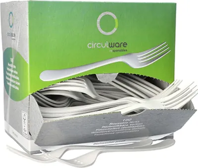 Produktbild von 100 Gabeln (Mehrweg), -PP 19 cm weiss, extra stabil, in Spenderbox