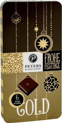 Zdjęcie produktu dla Peters Frohe Festtage 6 batonów z ciemnej czekolady Pecaree Goldgenuss 63g