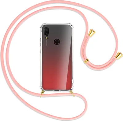 Produktbild von Handykette Backcover-Schutzhülle mit Band (Metall goldfarben) für Xiaomi Redmi 7 - rosa