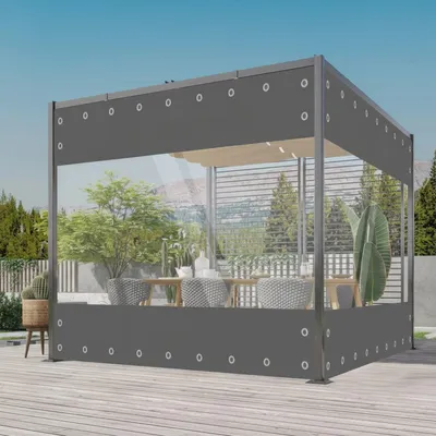 Immagine prodotto di Telone in PVC trasparente – Impermeabile – Copertura – Veranda – Tettoia – Frangivento – Grigio – 210x300 cm
