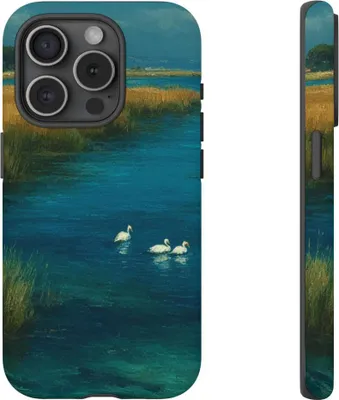 Produktbild von Blaue Lagune mit Schwänen und Gräsern – Hülle Kompatibel mit iPhone 15 Pro