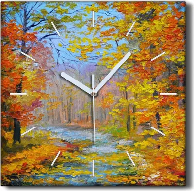 Produktbild von Coloray Hodiny Unikátní 30x30 cm  Tiché hodiny Pro obývací pokoj a kuchyň Nástěnné hodiny Plátno Černé ručičky hodin - Podzimní les