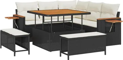 Produktbild von vidaXL Gartensofa-set mit Kissen 9 pcs Schwarz und Creme Poly-Rattan