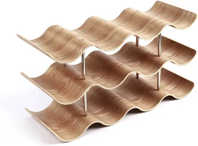 Produktbild von Dreiklang - be smart Wave dekorativ Elegantes Flaschenregal für 12 Flaschen Wein, mit drei Ablagen in Walnuss, Weinregal für Weinliebhaber in geschwungenem Design