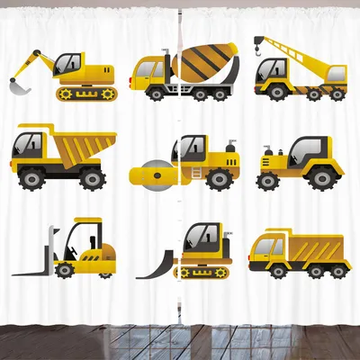 Zdjęcie produktu dla ARANDE Konstrukcja zasłony, duże pojazdy Kolekcja ikon Inżynieria Budownictwo Motyw ClipArt Styl, 280 x 245 cm, żółty szary biały