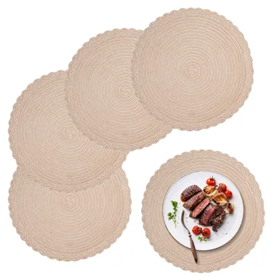 Runde Platzsets, geflochten, 4er-Set, 38 cm, beige, hitzebeständig