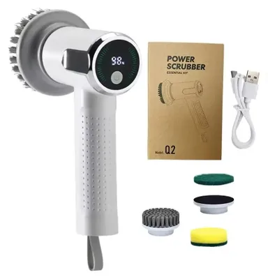 Produktbild von Elektrische Reinigungsbürste mit 4 Bürstenköpfen, kabellos, 2 Geschwindigkeitsstufen, USB-C-Ladeanschluss, 1500 mAh Akku, IPX6 wasserdicht - B